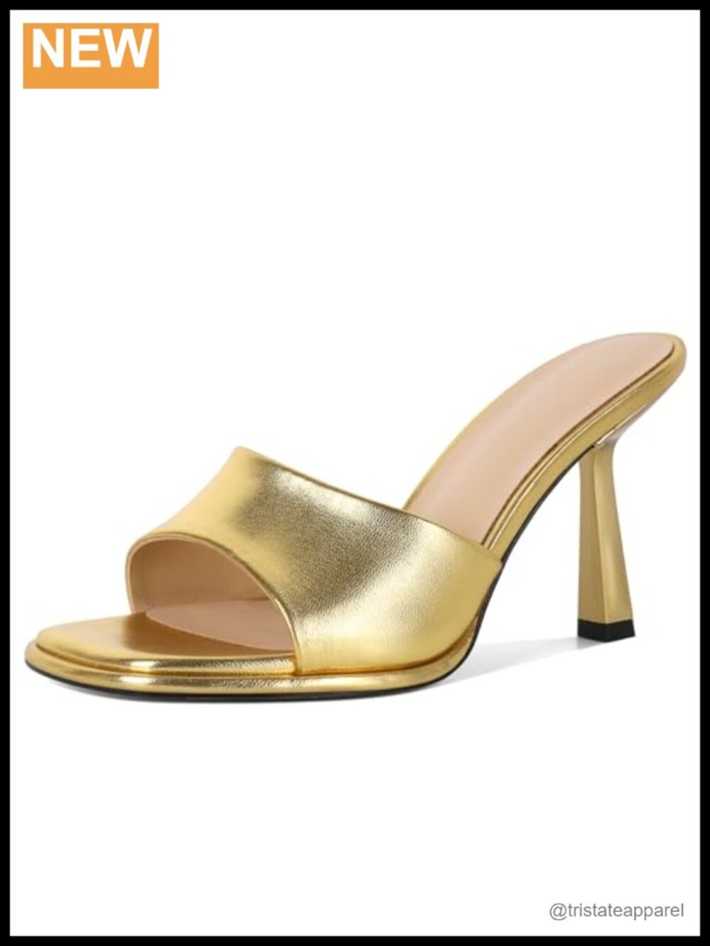 SAMMITOP Square Toe Stiletto Heeled Sandals Slip On Mules 3.5 Inch Party Shoes